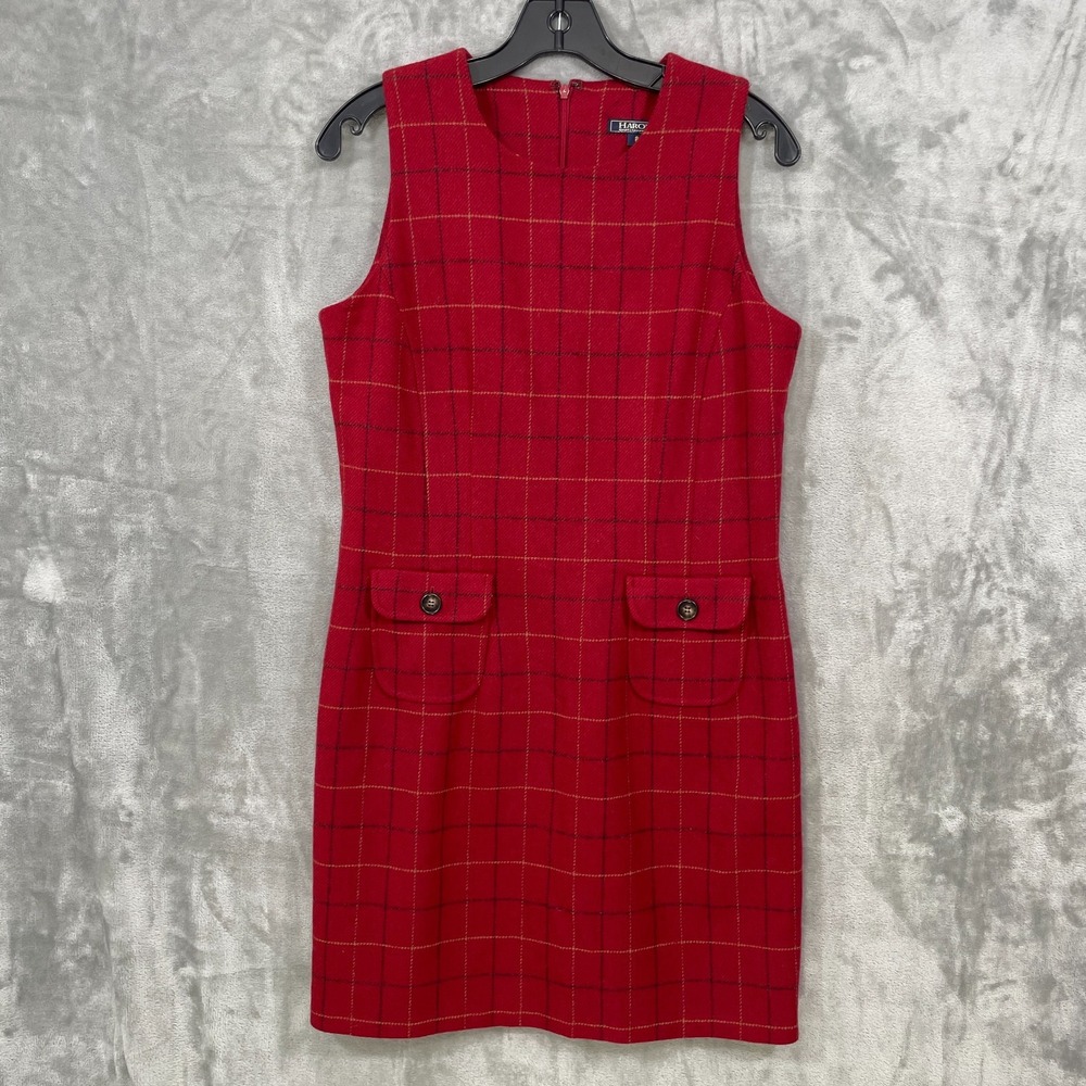 Harolds Shift Dress Jumper  Women's Size 8 Red Lambswool Plaid Academia Vintage